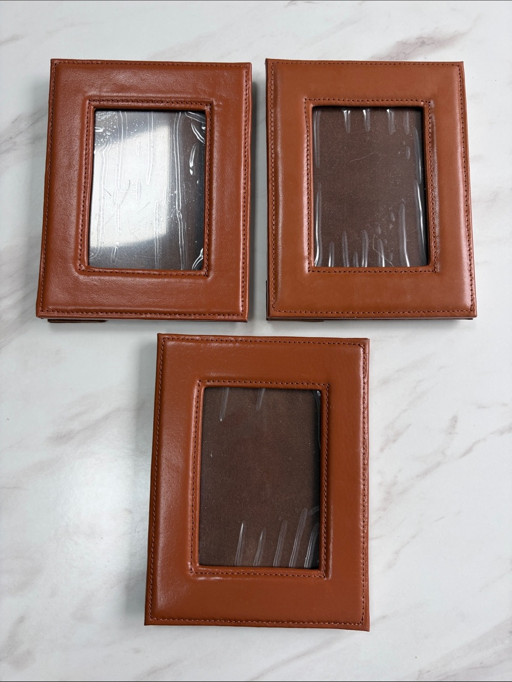 Set of 3 Brown Leather Photo Frames Classic modern-approximate size 5 x 7